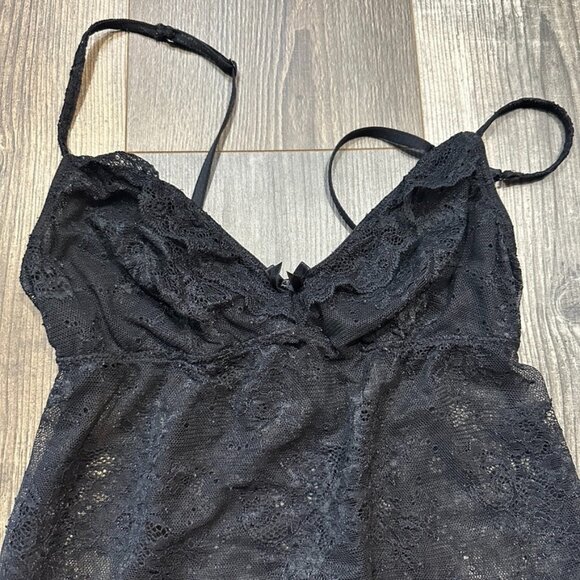 Felina Lace Nightgown Black  Extra Small Floral Polka Dot Sheer Bow Slip Nightie - Picture 4 of 5